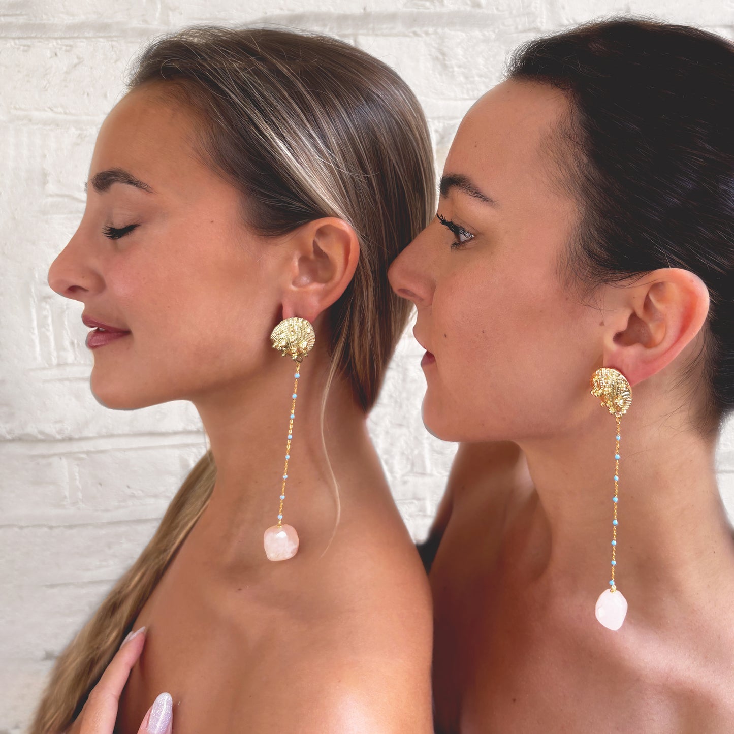 Imerovigli Earrings - Raw Rose Quartz & Topaz