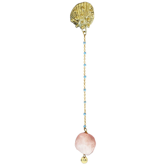 Imerovigli Earrings - Raw Rose Quartz & Topaz