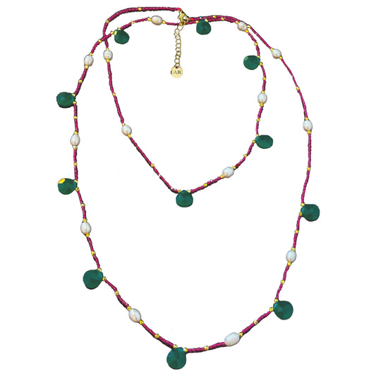 Kamari Necklace - Raw Emerald & Tourmaline